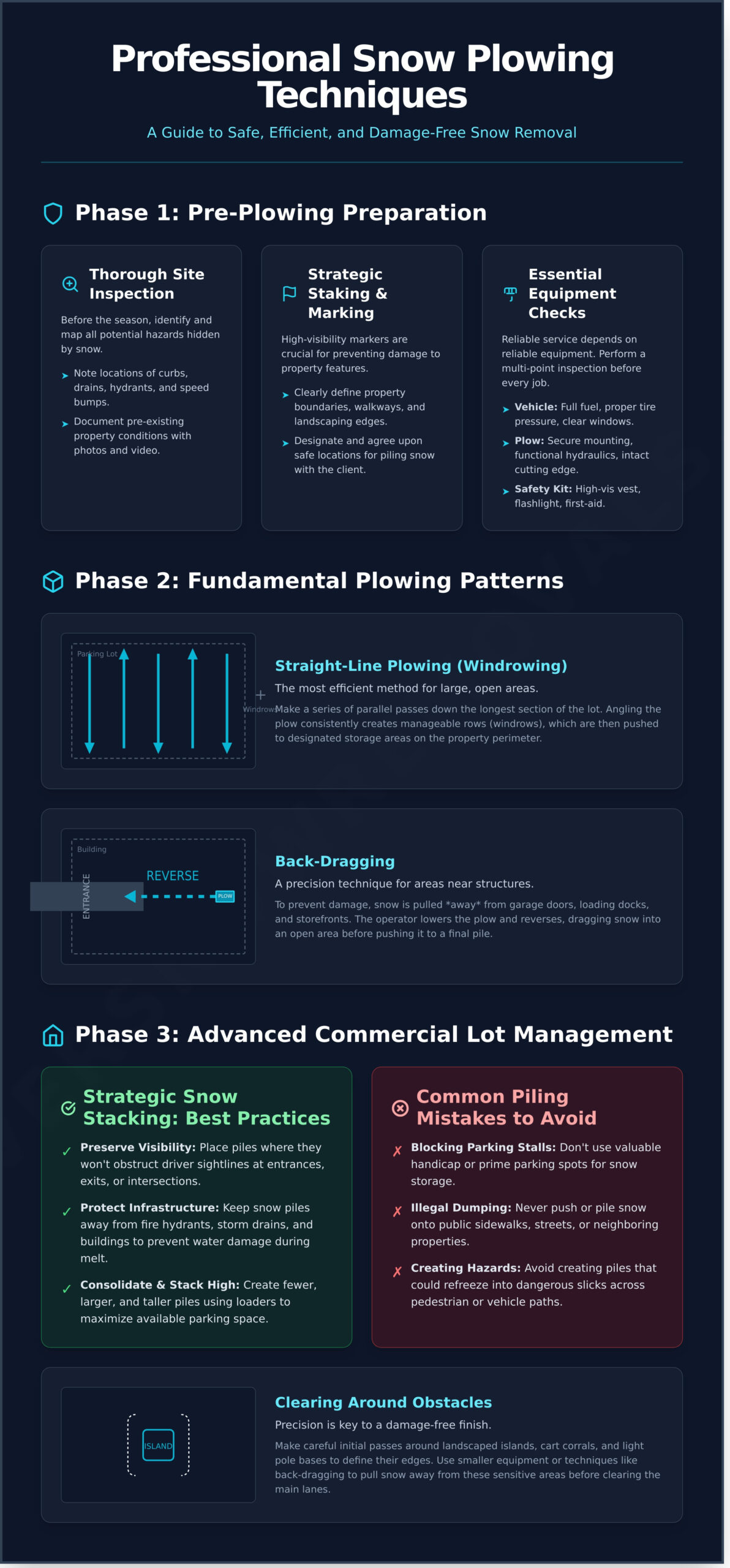 Professional Snow Plowing Techniques: A Guide to Clearing Snow Safely & Efficiently - Infographic