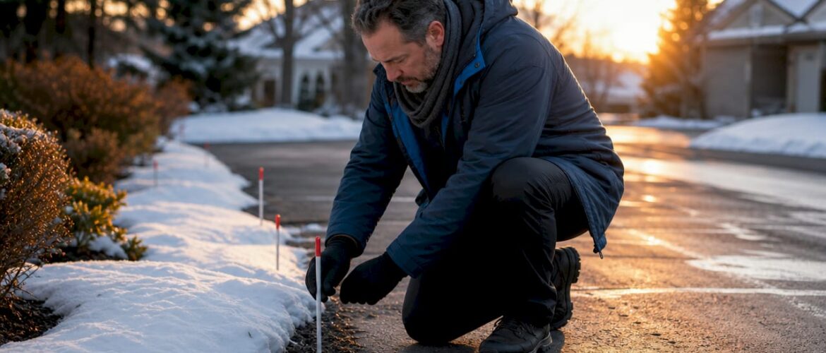 Property manager marking landscaping boundaries outdoors
