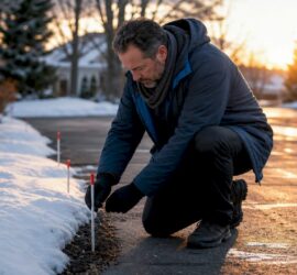 Property manager marking landscaping boundaries outdoors
