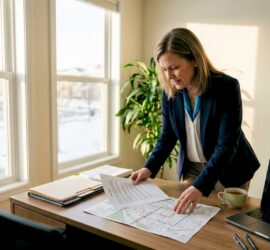 Property manager reviewing snow removal contract at desk