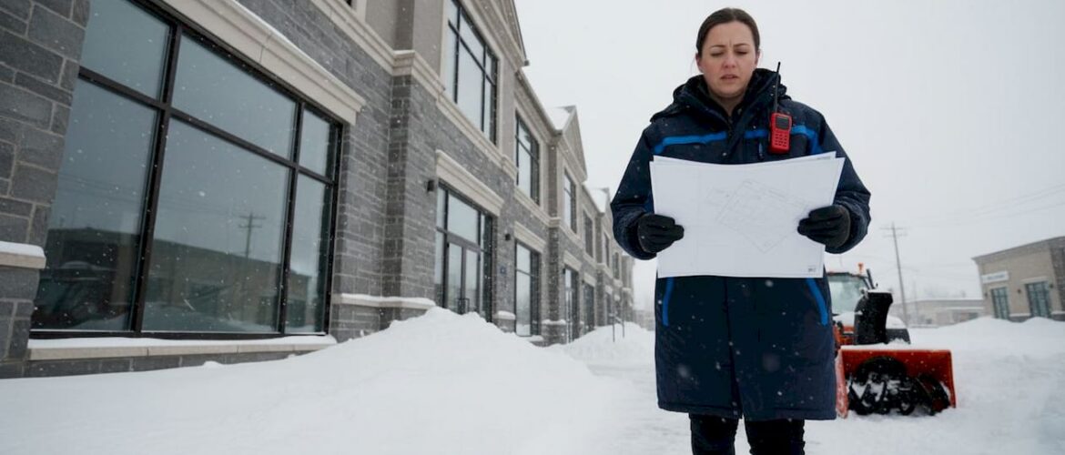 Property manager outdoors coordinating snow removal