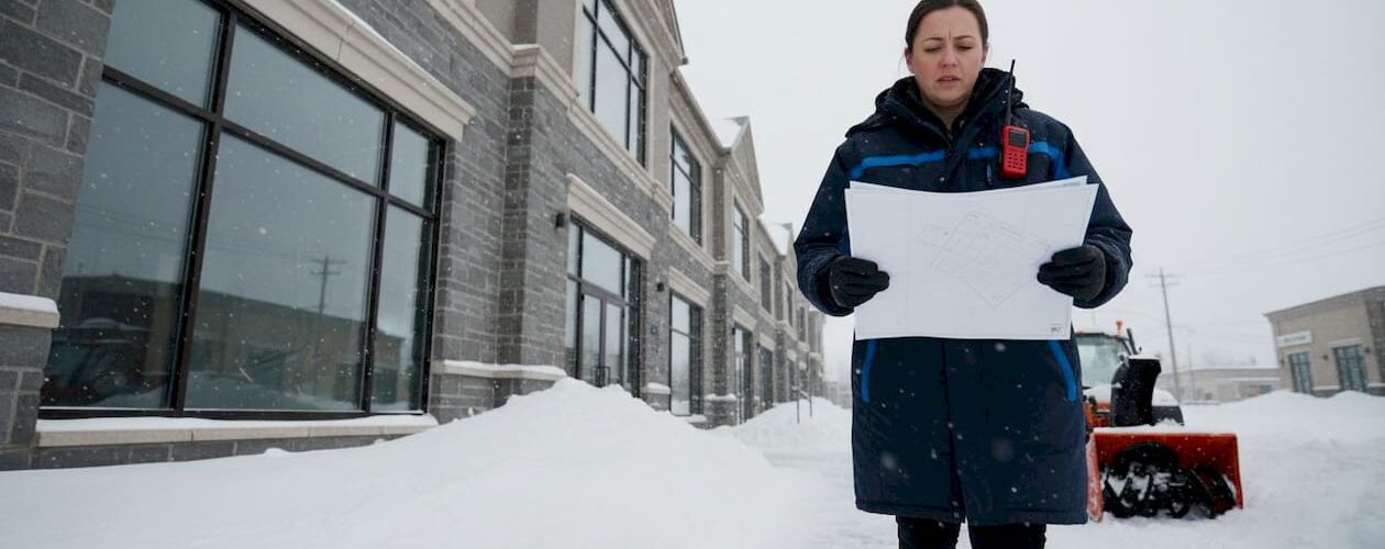 Property manager outdoors coordinating snow removal