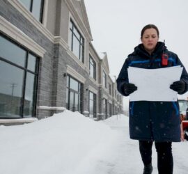 Property manager outdoors coordinating snow removal