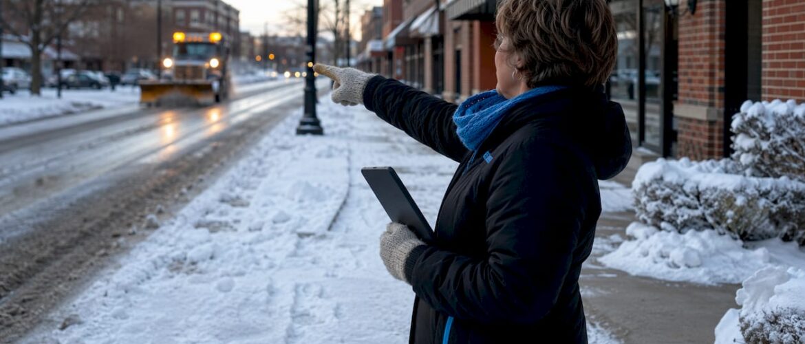 Property manager observing emergency snow removal