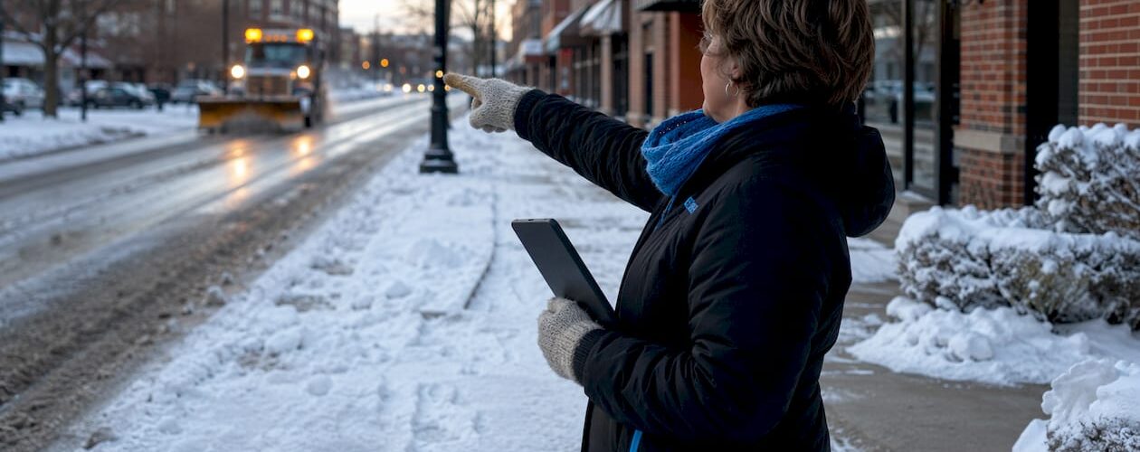 Property manager observing emergency snow removal