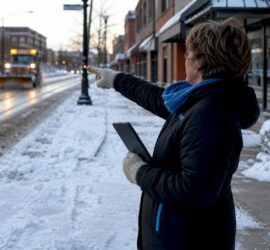 Property manager observing emergency snow removal
