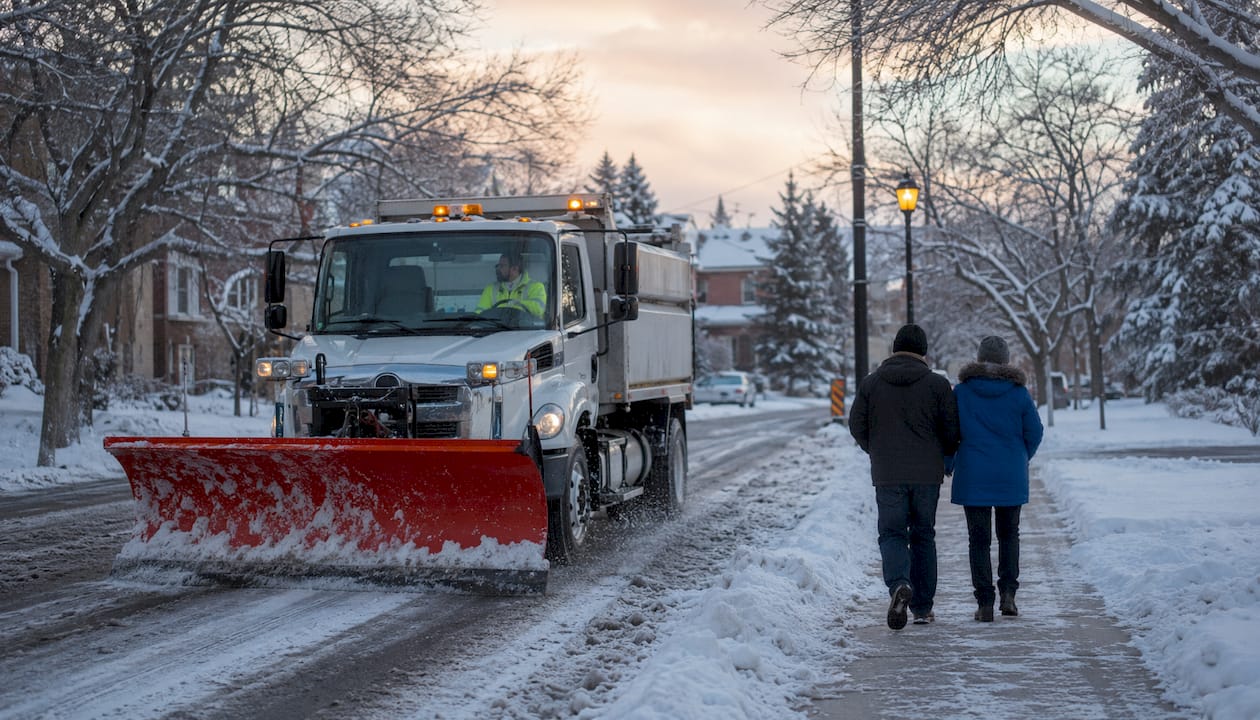 Snowplow clearing municipal emergency route