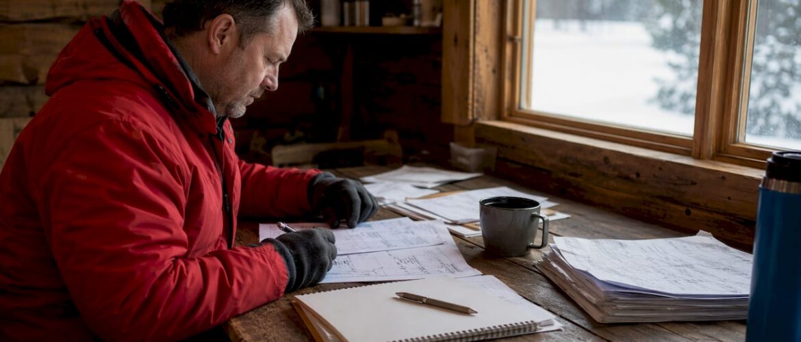 Contractor reviewing snow removal costs at desk