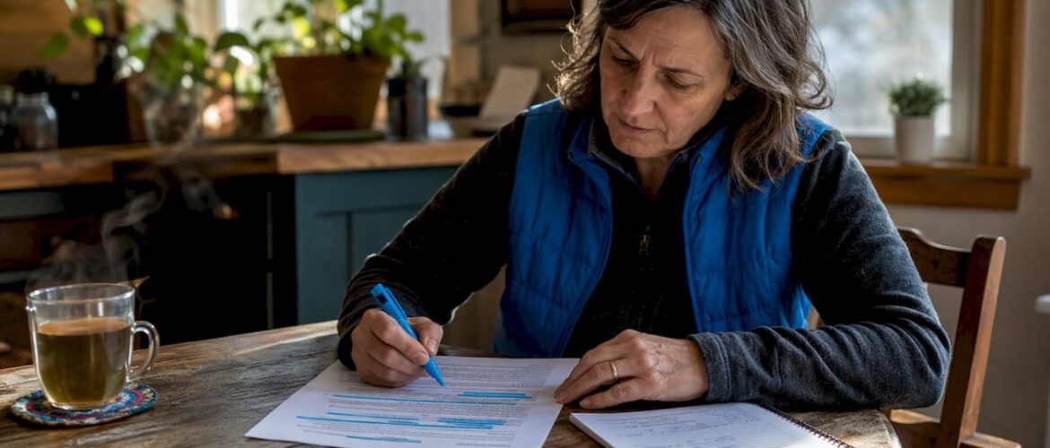 Woman reviewing snow removal contract at home