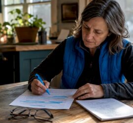 Woman reviewing snow removal contract at home