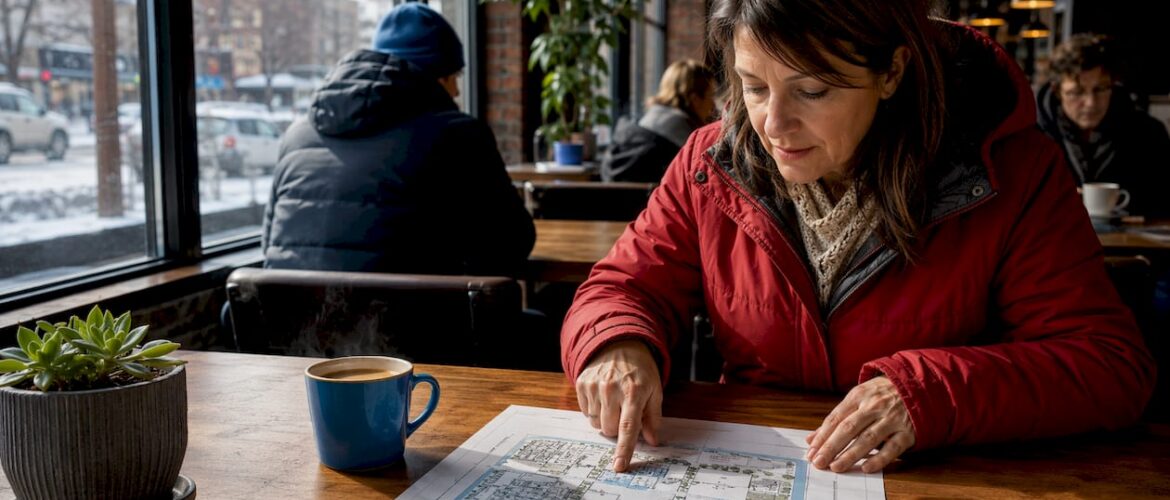 Property manager reviewing parking lot map after snow removal