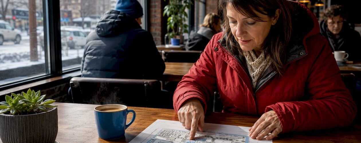 Property manager reviewing parking lot map after snow removal