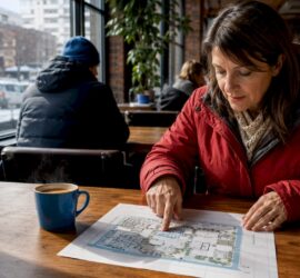 Property manager reviewing parking lot map after snow removal