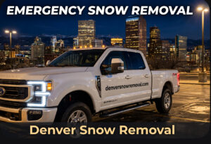 Snow plowing parking lot in Denver, Colorado