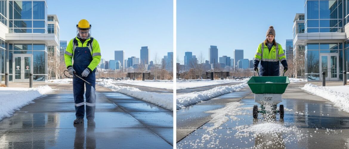 Liquid De-Icer vs. Rock Salt: Which is Best for Denver Properties?
