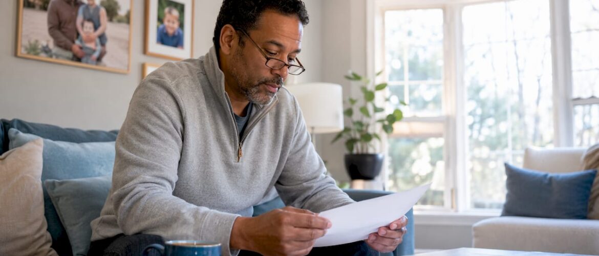 Property owner reviewing snow removal insurance paperwork