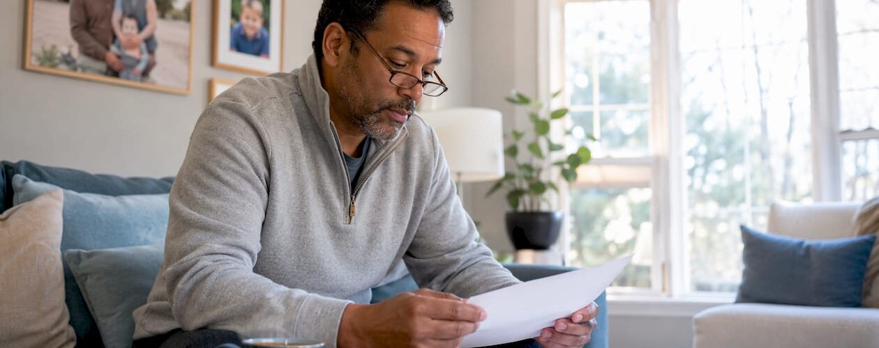 Property owner reviewing snow removal insurance paperwork