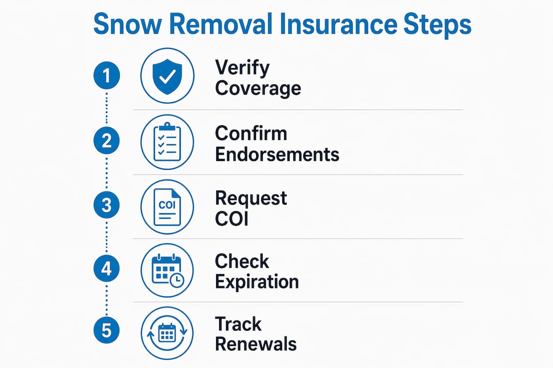 Infographic illustrating key snow removal insurance steps