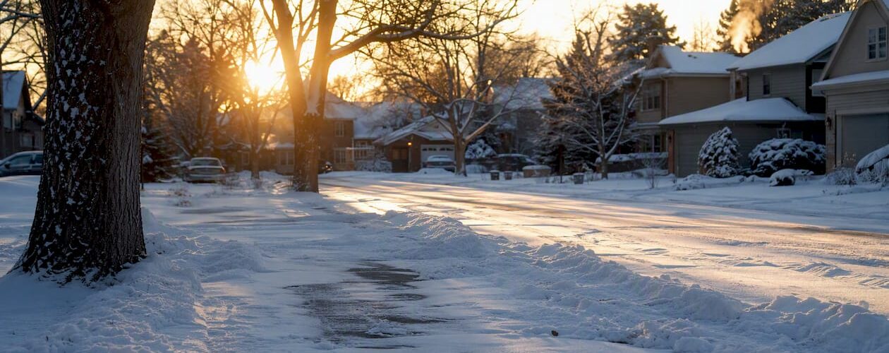Snow plow clearing snow on residential driveway