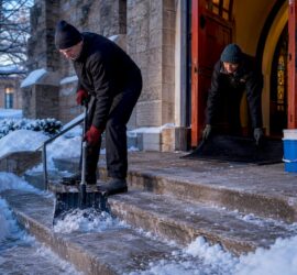 Church entrance cleared after snowfall