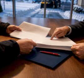 Property managers reviewing snow removal agreement