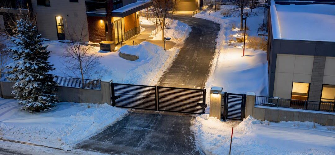 Cleared emergency lane through snowy property