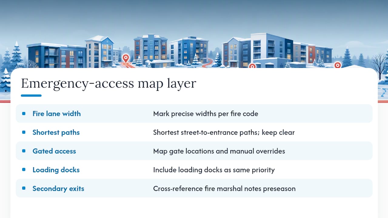 Emergency access routes and map components