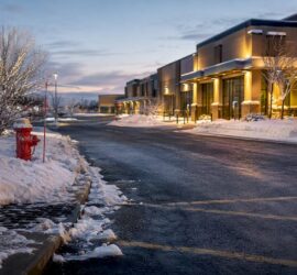 Cleared parking lot access routes after snowfall