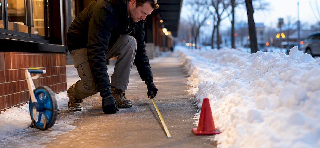 Measured commercial sidewalk after snow removal