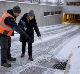 Property manager inspecting snow service access route