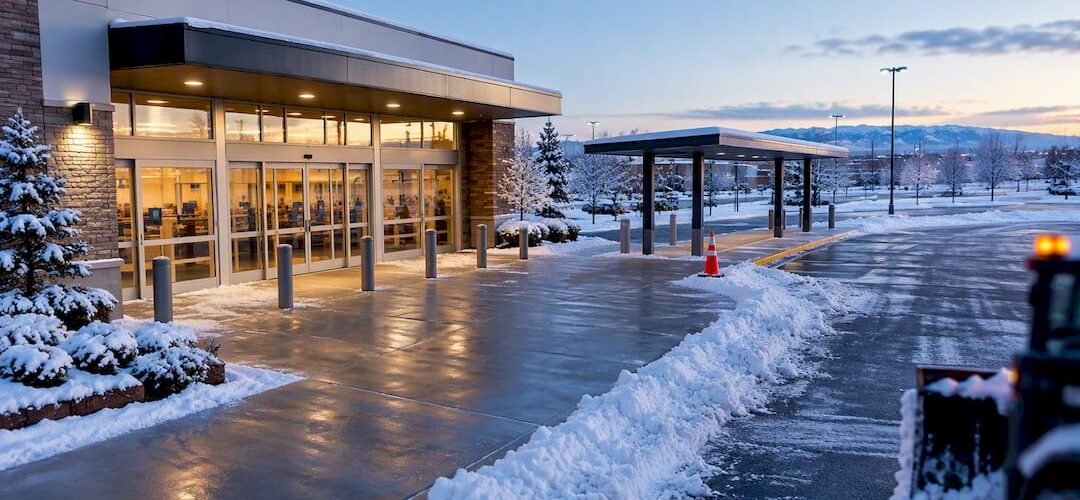 Cleared retail entrance and curbside lane after snow