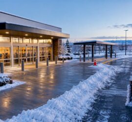 Cleared retail entrance and curbside lane after snow