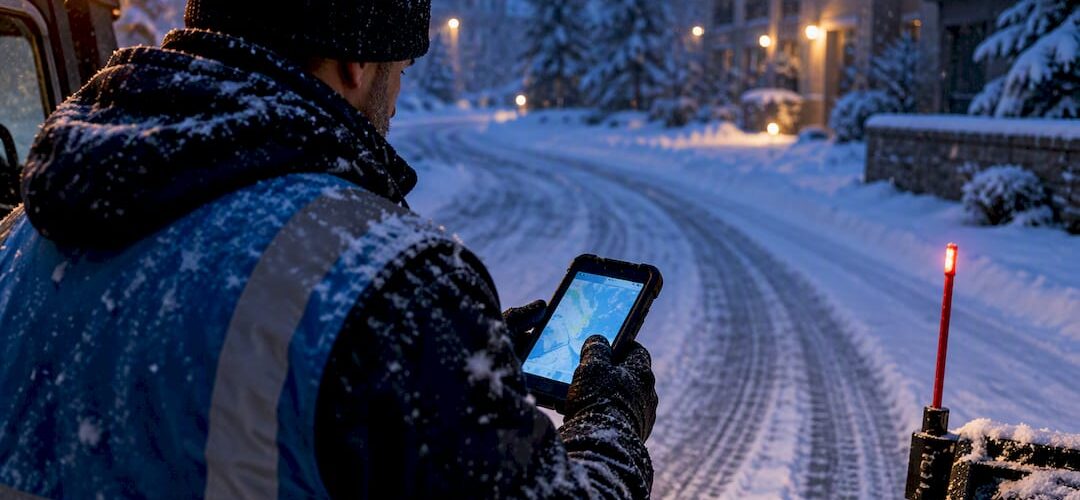 Worker recording snow removal GPS activity