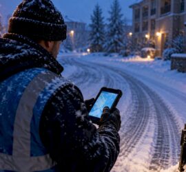 Worker recording snow removal GPS activity