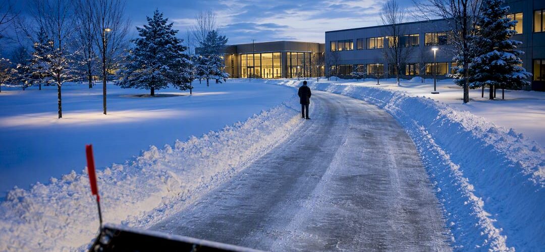 Cleared commercial access road after snowfall