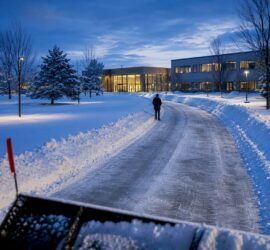 Cleared commercial access road after snowfall