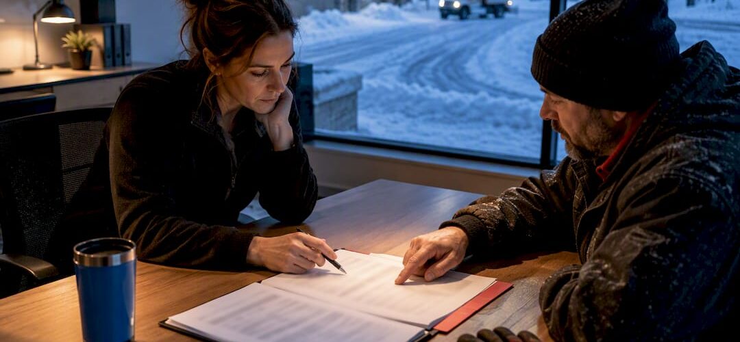 Property manager reviewing snow service contract