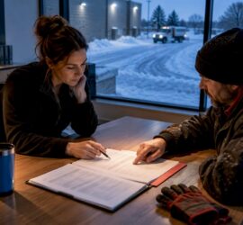Property manager reviewing snow service contract