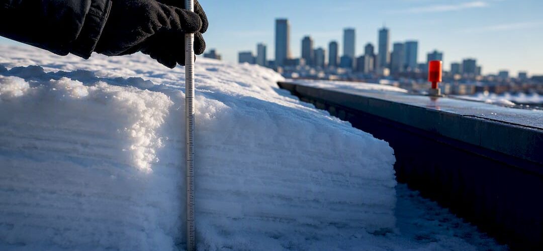 Measuring snow depth on commercial roof