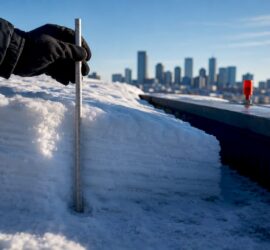Measuring snow depth on commercial roof