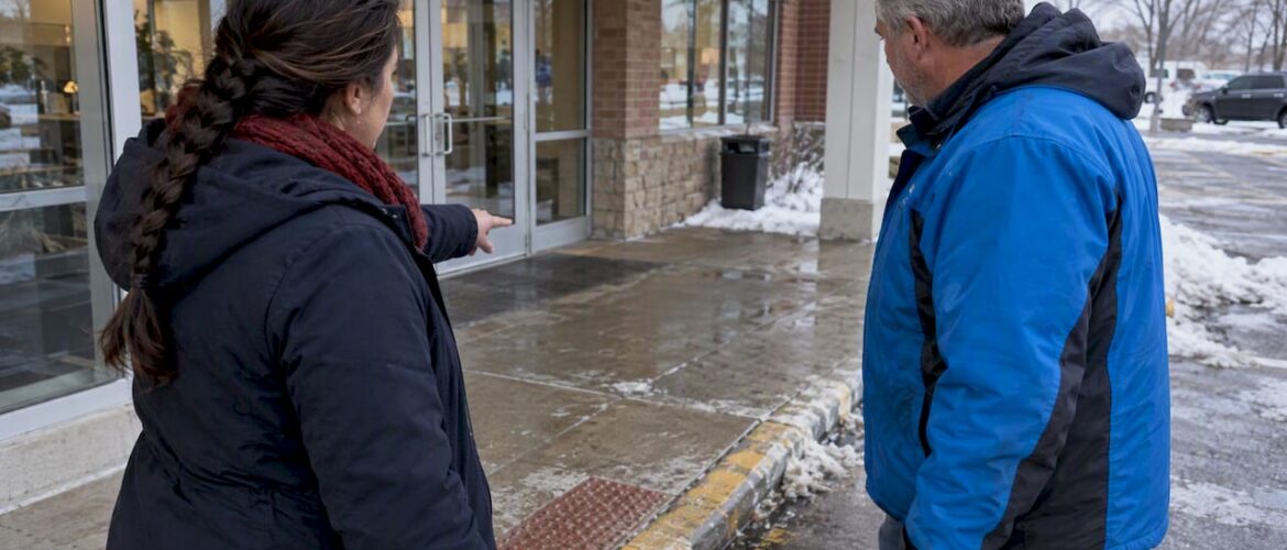 Clinic manager and provider inspecting entrance access