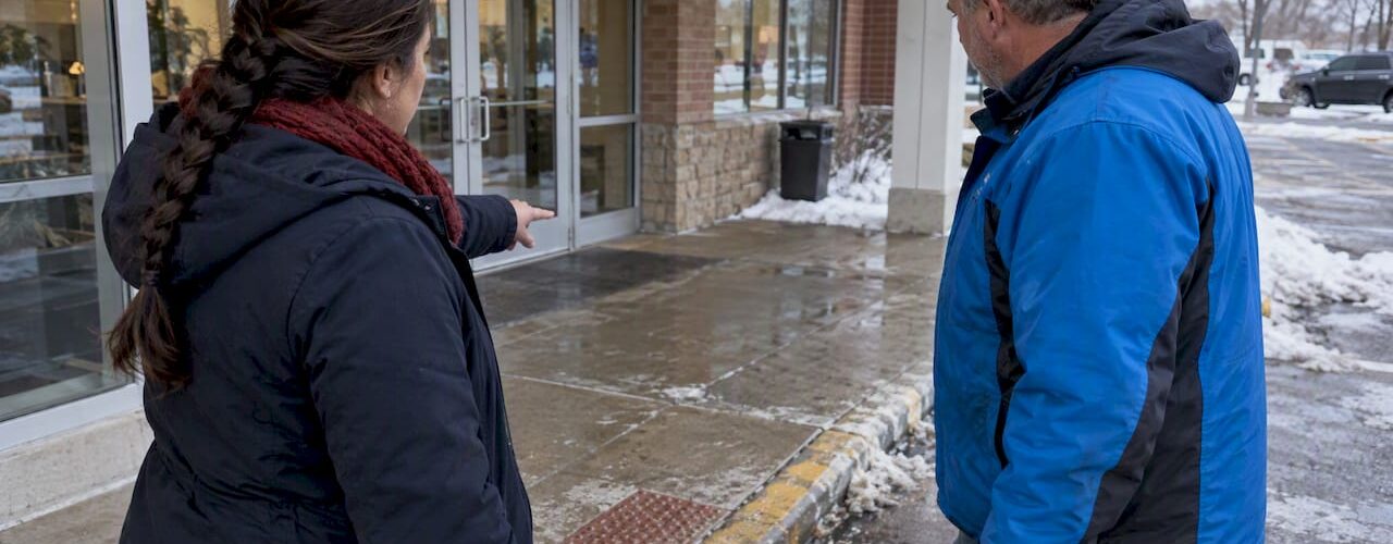 Clinic manager and provider inspecting entrance access