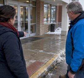 Clinic manager and provider inspecting entrance access